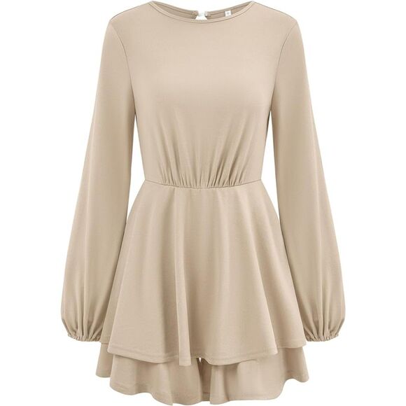 Aossfre Apricot Lantern Long Sleeve Jumpsuit Ruffle Mini Short Romper Sz M - Picture 3 of 10